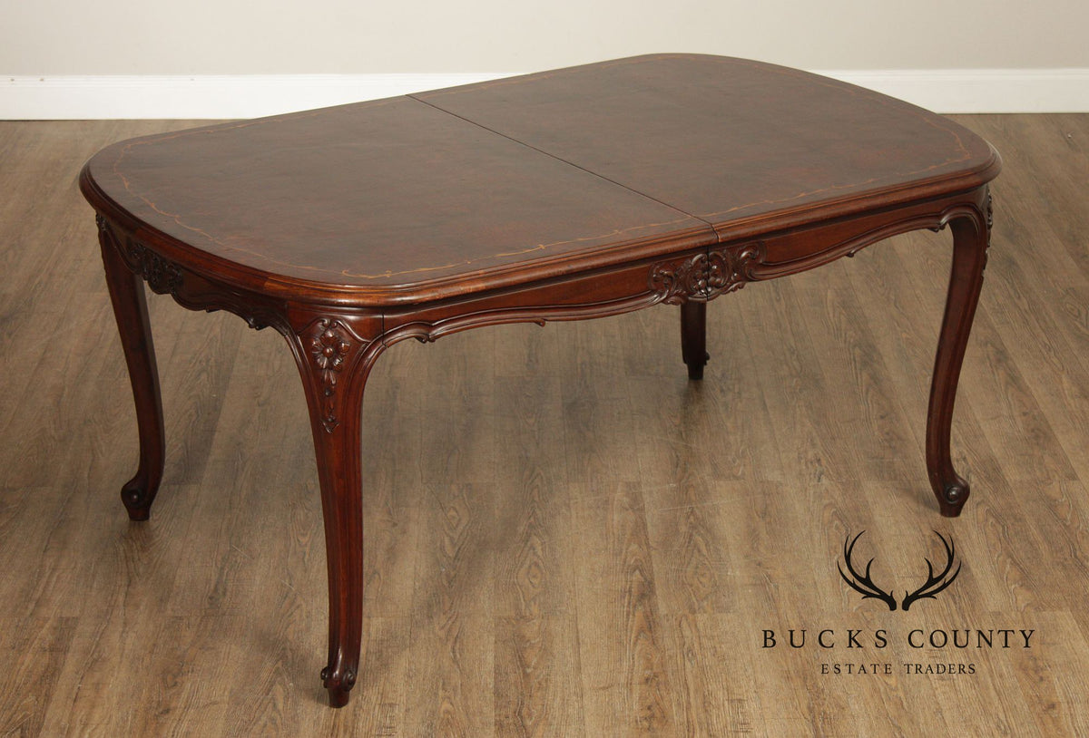 Louis XV Style Inlaid Burl Walnut Extendable Dining Table