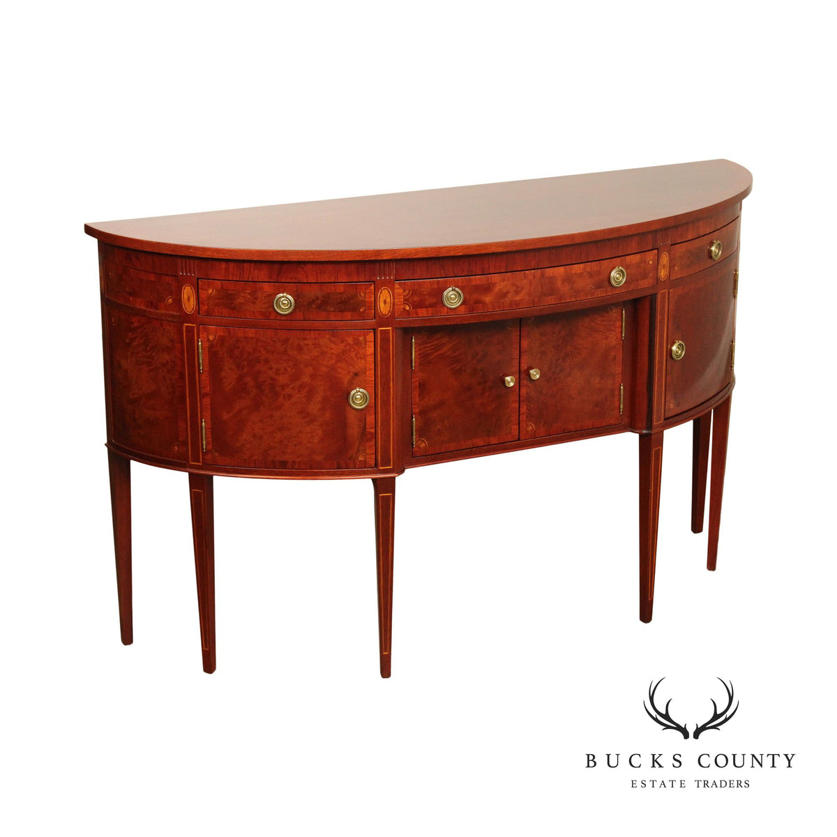 Hepplewhite Style Banded Mahogany Demilune Sideboard