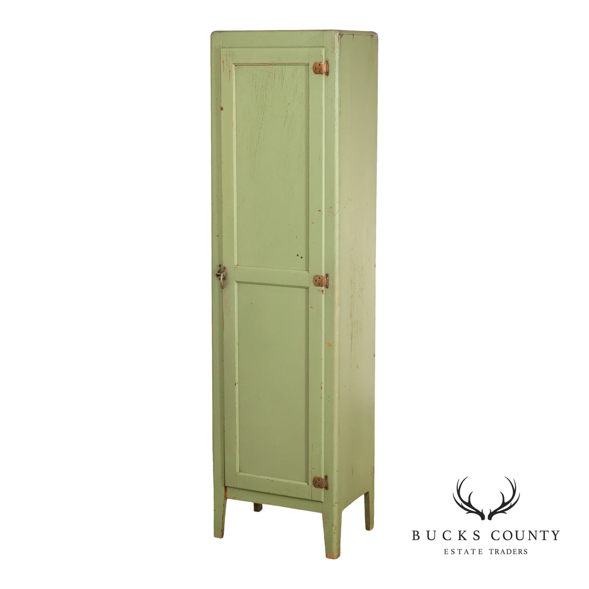 Vintage Painted Green Primitive Tall Storage Chimney Cabinet