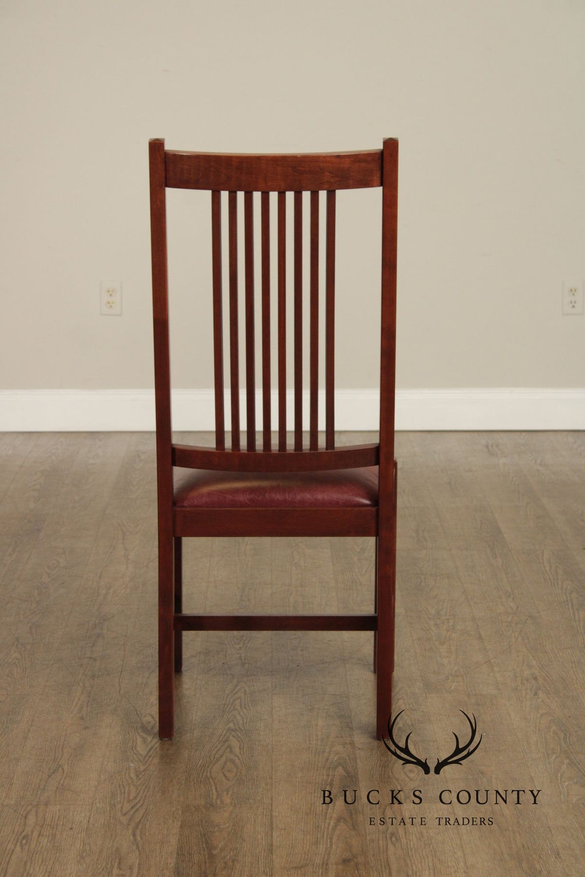 Zimmerman Mission Style Custom Set Of Four Cherry And Leather Spindle Dining Chairs