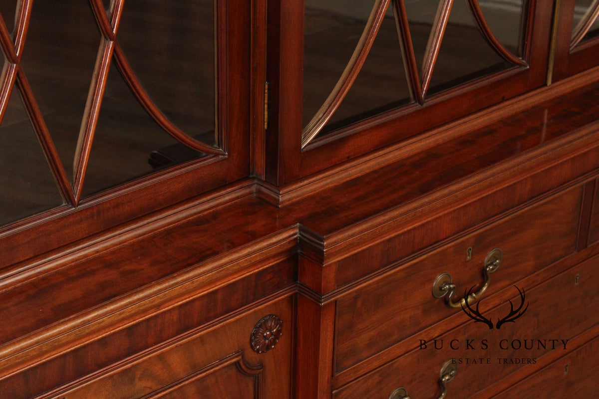 Regency Style Mahogany Breakfront Bookcase Cabinet