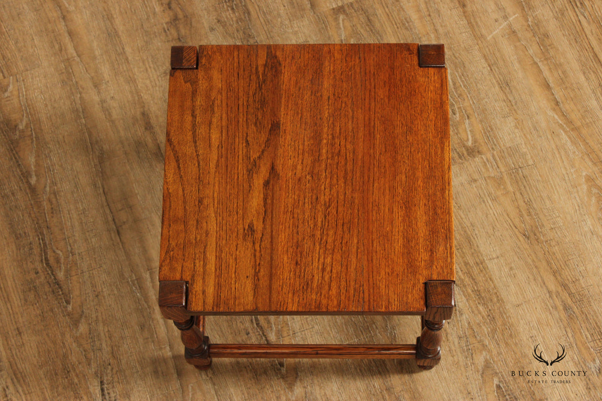 William & Mary Style Oak Square Top Taboret Side Table