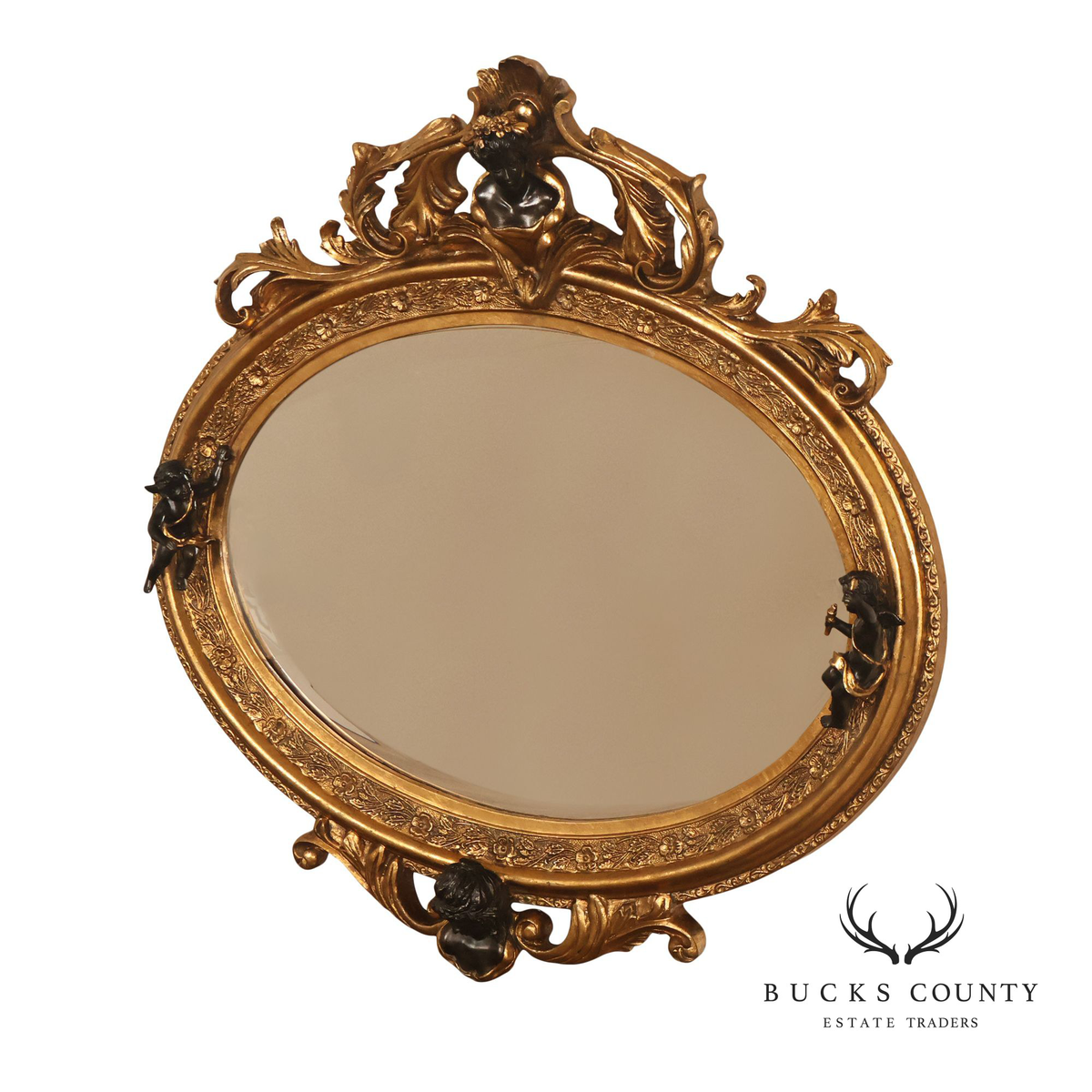 Italian Renaissance Style Cherub Mounted Oval Mirror