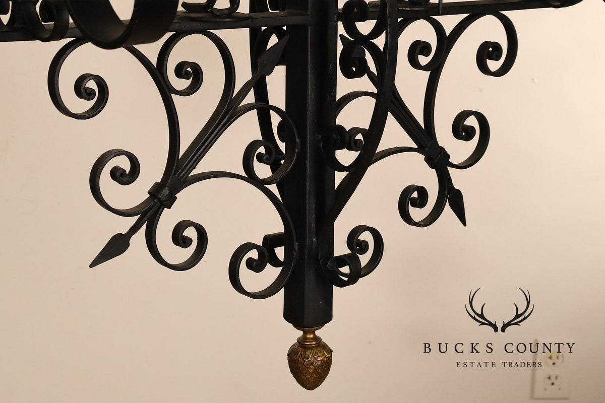 Quality Hand Forged Spanish Revival Wrought Iron Chandelier