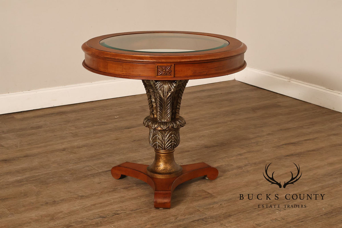 Hollywood Regency Style Round Glass Top Accent Table