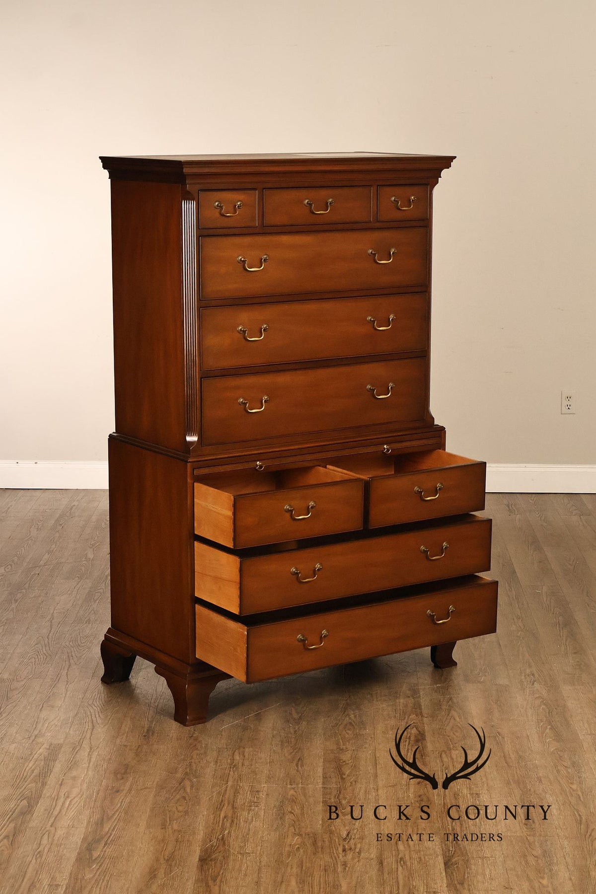 Kittinger Mahogany 10 Drawer Chippendale Style Chest-on-Chest Tall Dresser