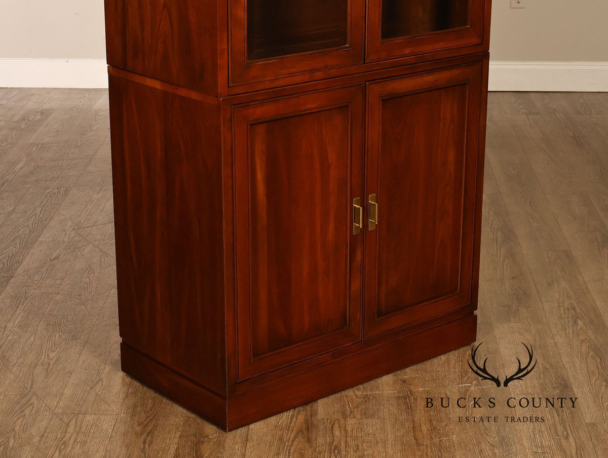 Ethan Allen Campaign Style Pair Of Display Curio Cabinets