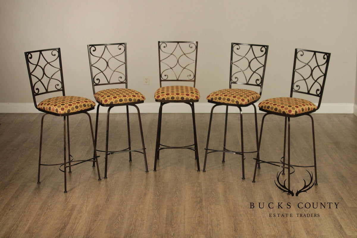 Charleston Forge Set of Five Wrought Iron Swivel Bar Stools