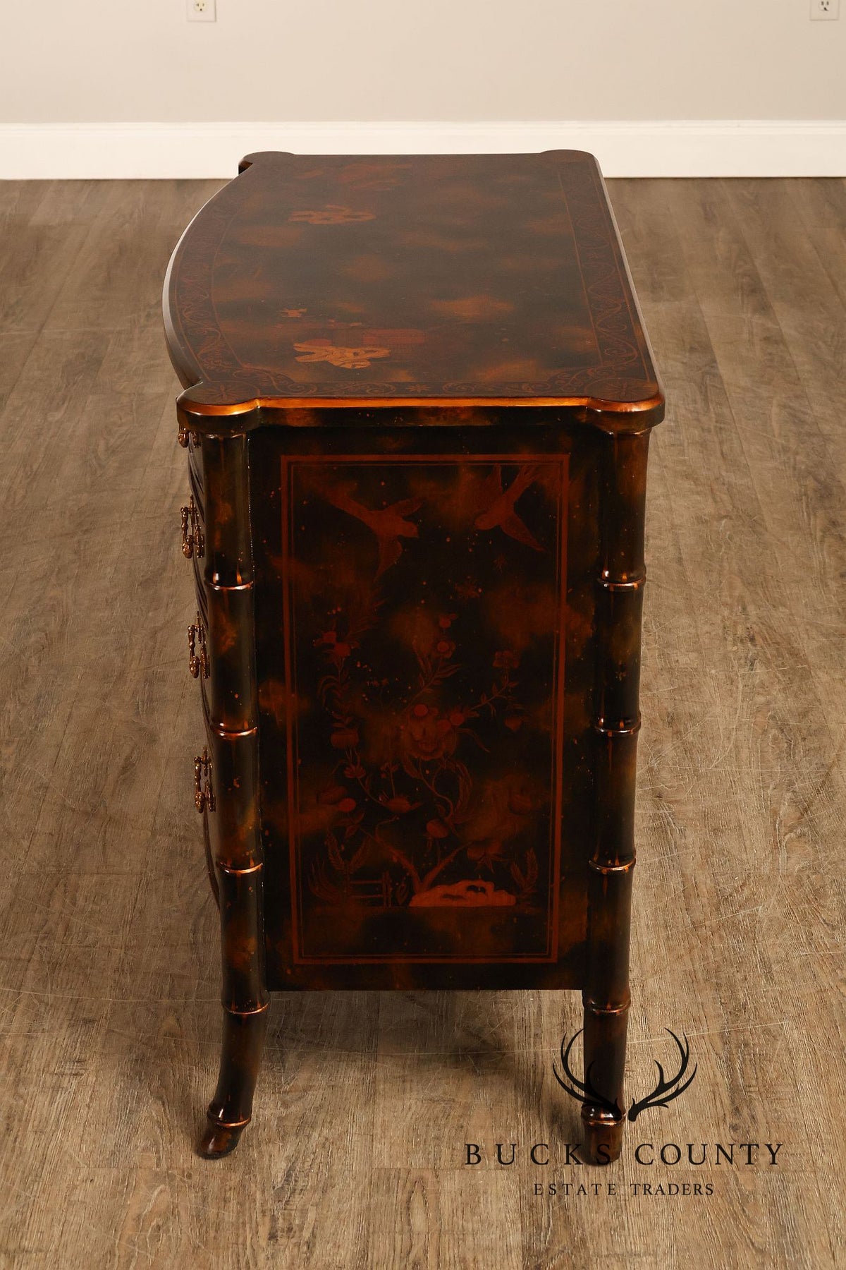 Maitland Smith Chinoiserie Bow Front Chest of Drawers