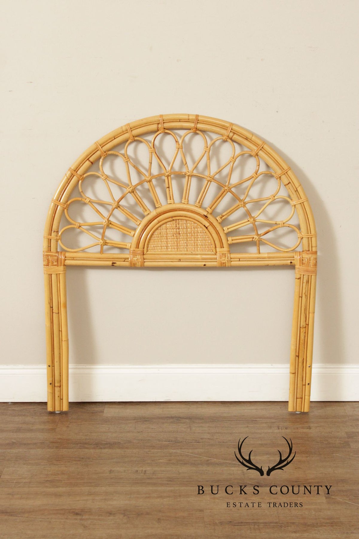 Boho Coastal Style Vintage Pair of Bamboo and Rattan Twin Headboards