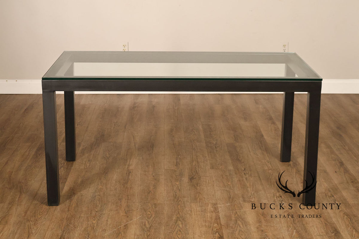 Mitchell Gold + Bob Williams Modern  Parsons Style Glass Top Dining Table
