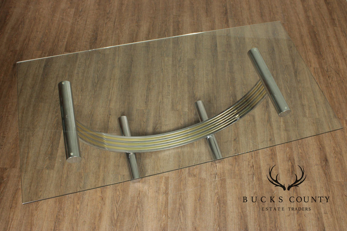 Italian Modern Glass Top Chrome Dining Table Renato Zevi