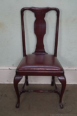 Custom Quality Leather Seat Pair of Queen Anne Side Chairs