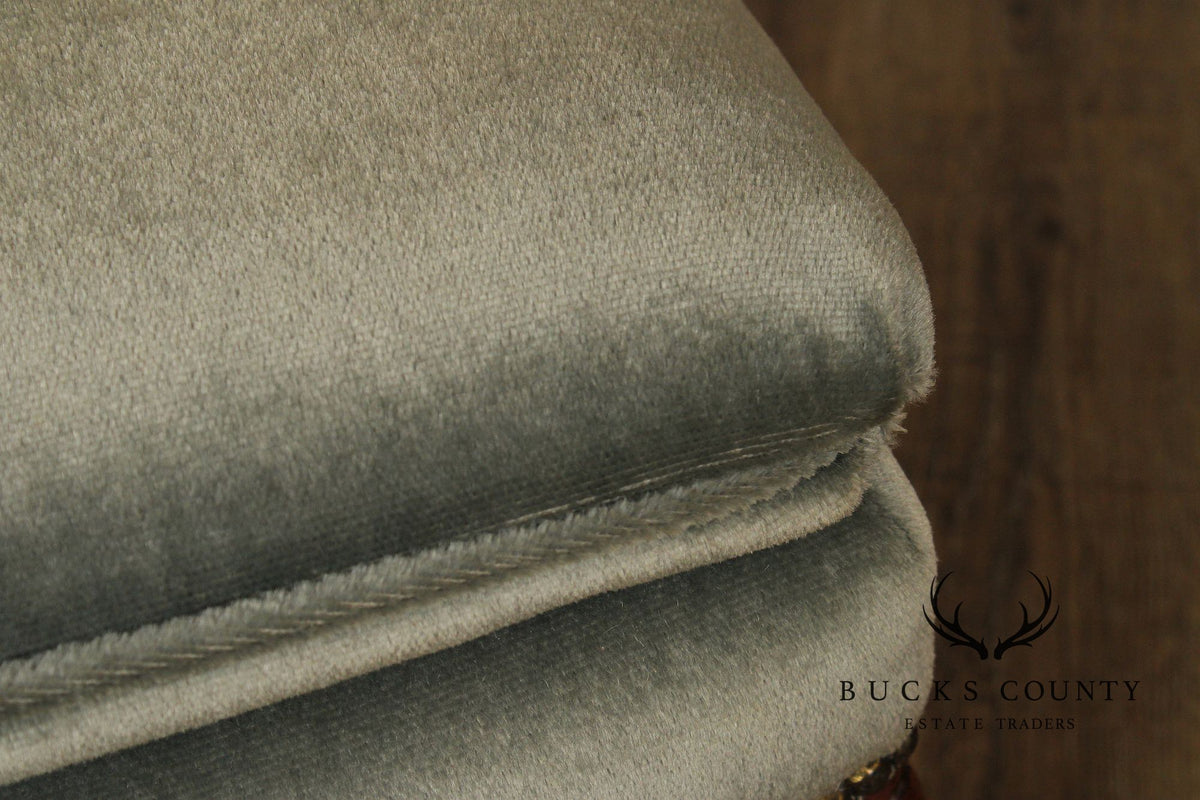 French Style Vintage Mahogany And Upholstered Ottoman