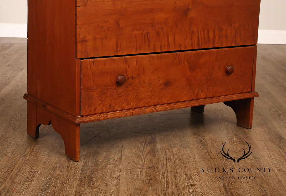 Antique American Country Birdseye Maple Blanket Chest With Lower Drawer