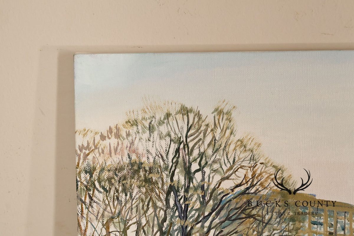 Ruth Mayer Central Park Ice Skating Landscape Original Oil Painting On Canvas