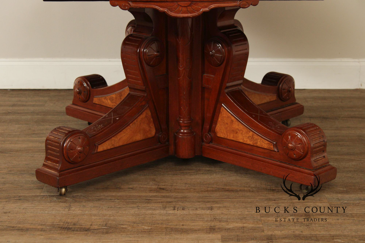 Antique Victorian Eastlake Walnut Expandable Pedestal Dining Table