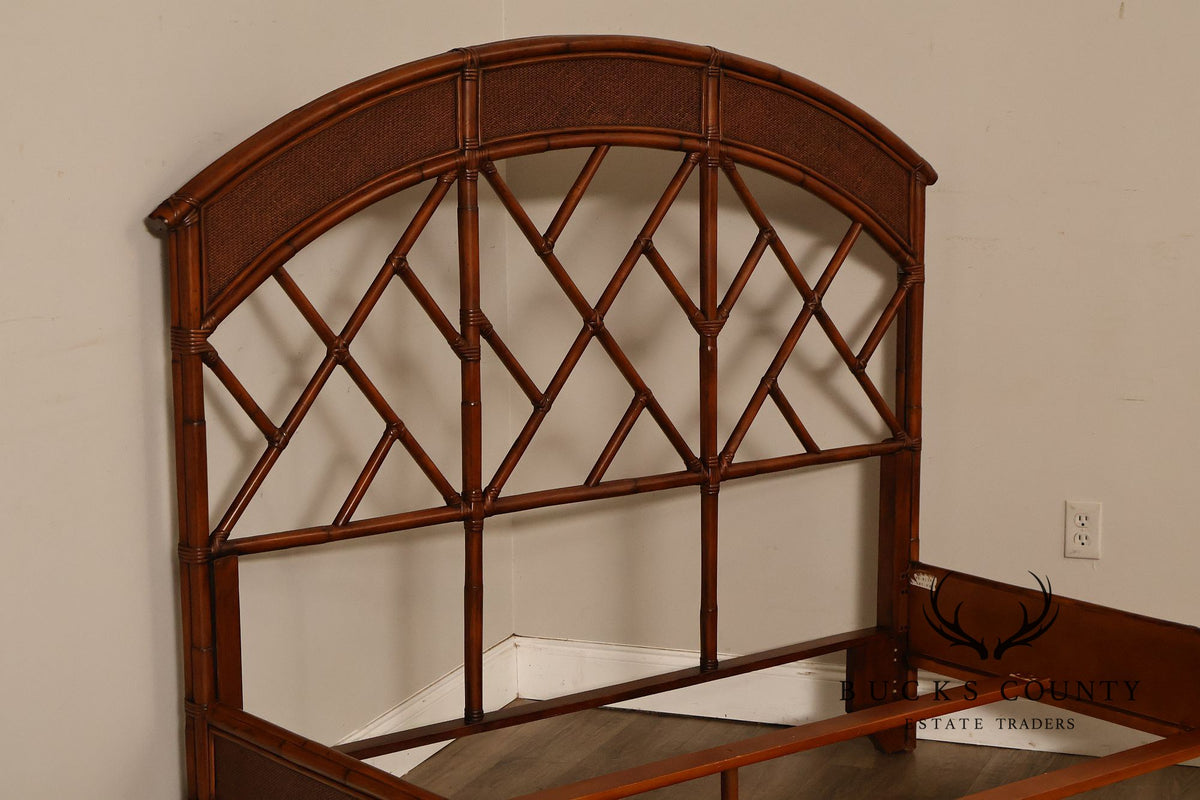 Chinese Chippendale Style Faux Bamboo and Rattan Queen Bed Frame