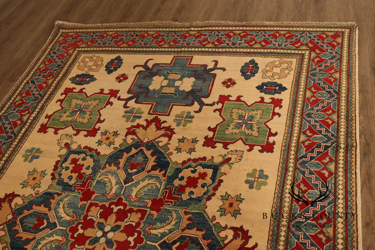 Afghan Kazak Style Wool Area Rug With Central Medallion 6x9