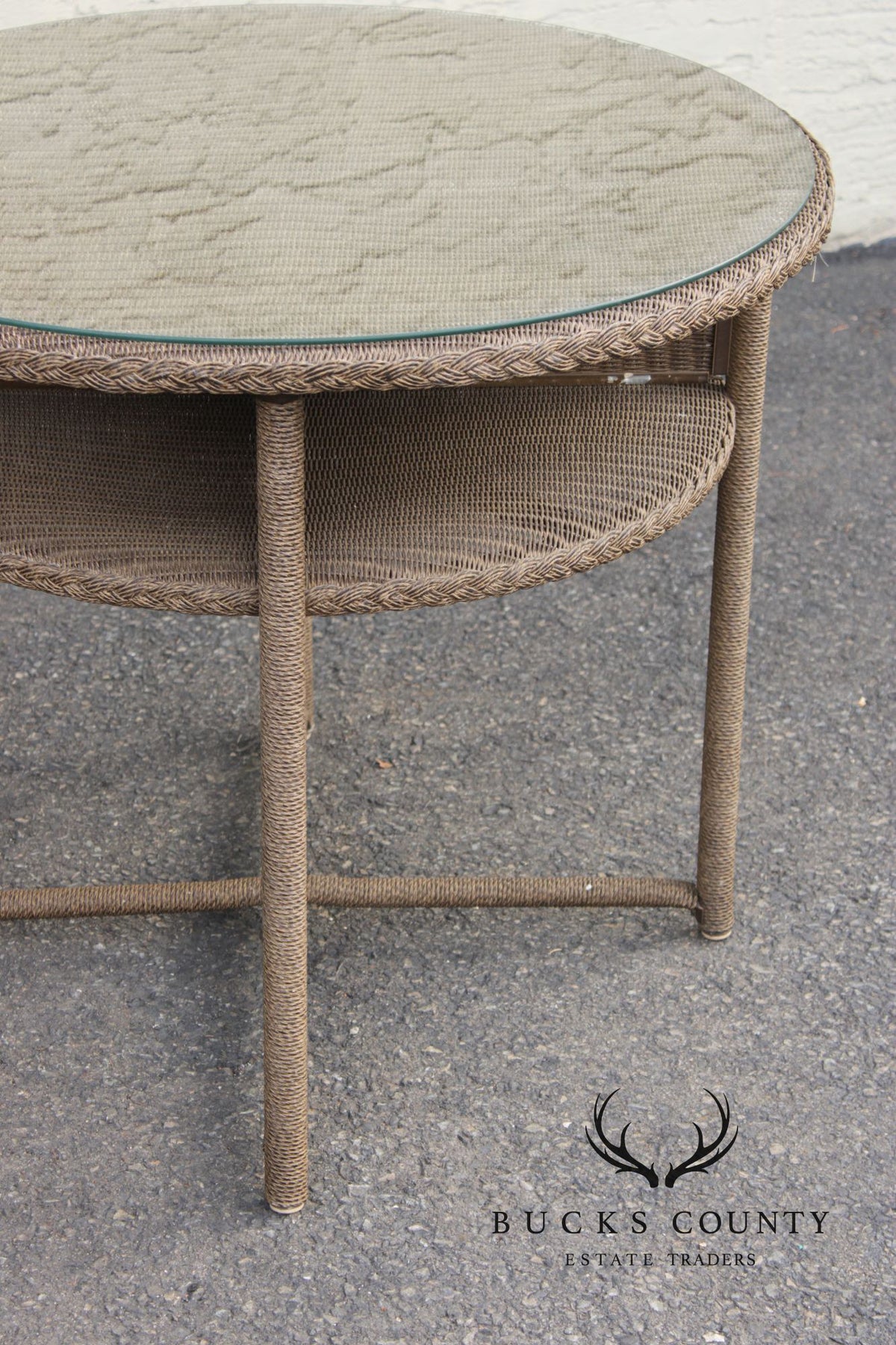 Lloyd Loom Round Glass Top Wicker Patio Table
