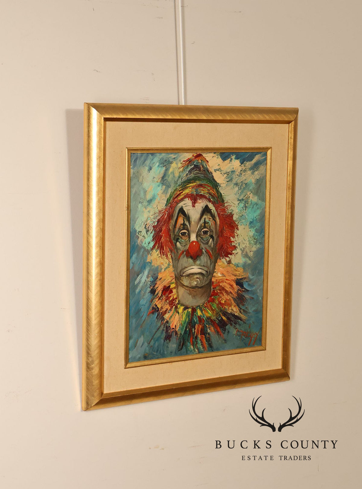 Louis Spiegel Mid Century Original Clown Oil Painting