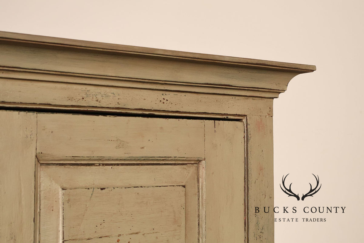 Vintage Distressed Painted Pine Step-Back Cupboard Cabinet
