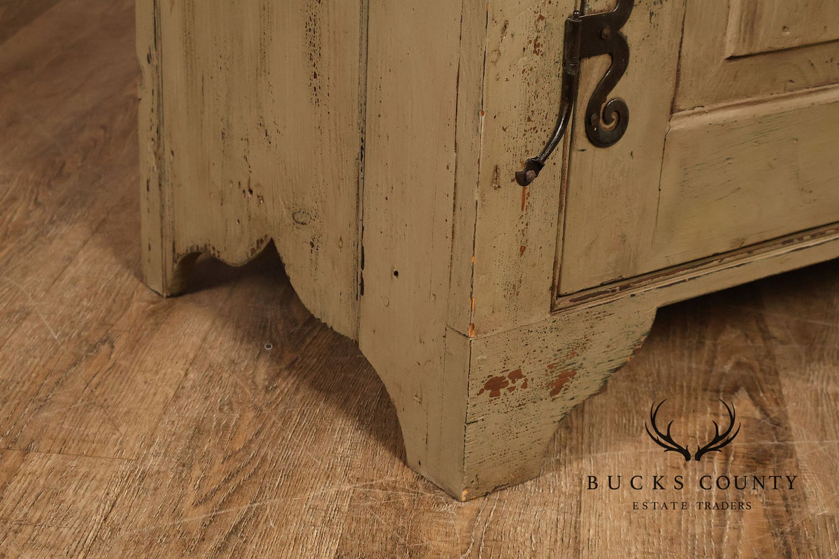 Vintage Distressed Painted Pine Step-Back Cupboard Cabinet