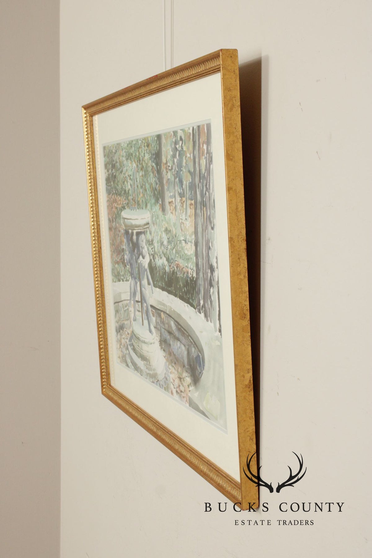 Raimond Del Noce Watercolor, Garden Fountain