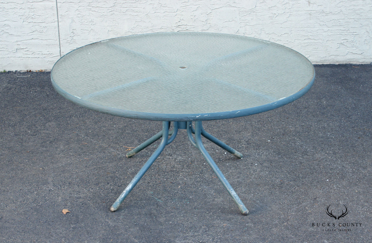 Mid Century Modern Round Glass Top Outdoor Patio Table