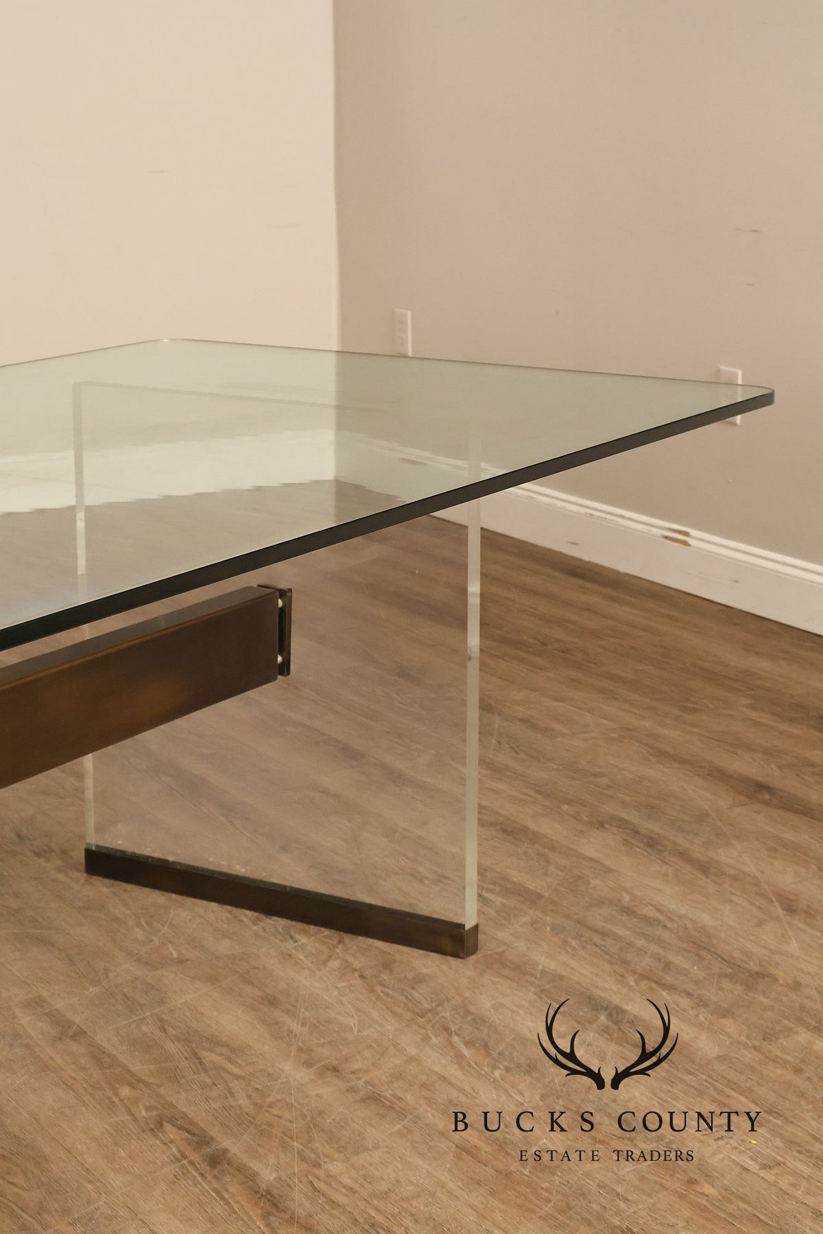 Postmodern Glass Top Lucite Trestle Dining Table