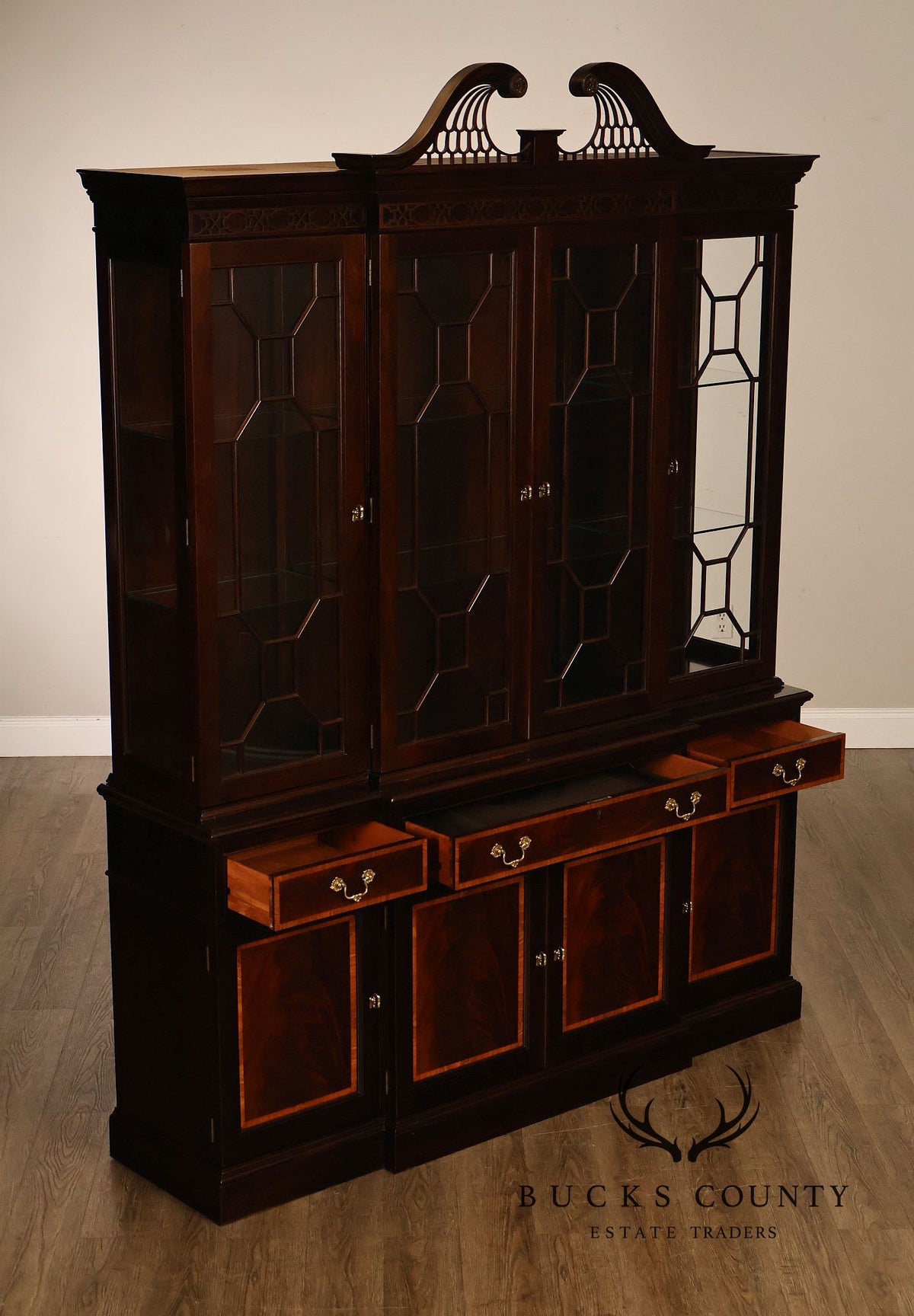 Stickley Georgian Style Mahogany Breakfront China Cabinet