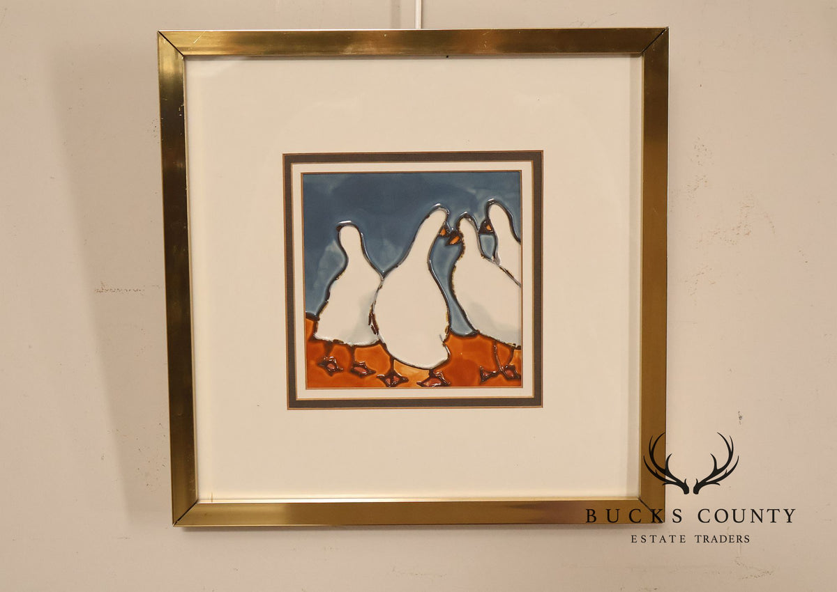 Pair of Harris G. Strong Framed Duck Ceramic Tile Matted Art