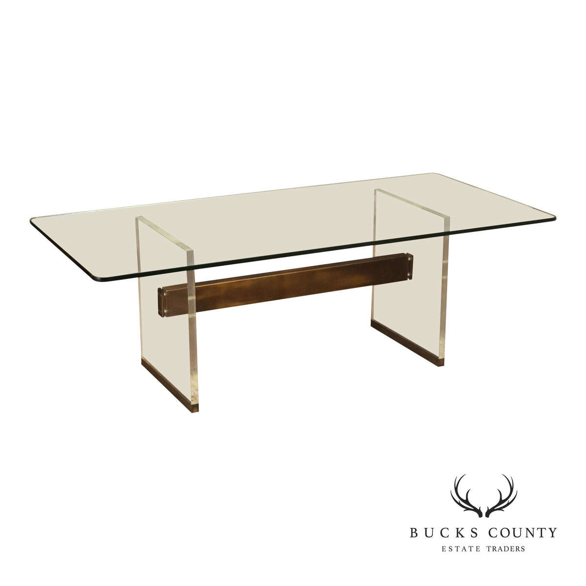 Postmodern Glass Top Lucite Trestle Dining Table