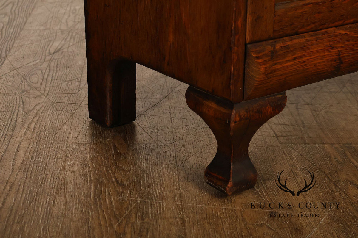 Antique Oak Two Door Glass Front Bookcase