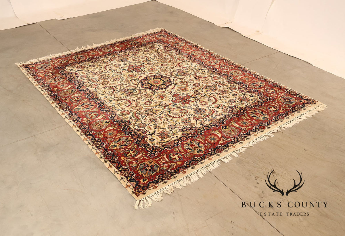 Hand Knotted Kashan Style Wool Area Rug 9x12 Floral Medallion