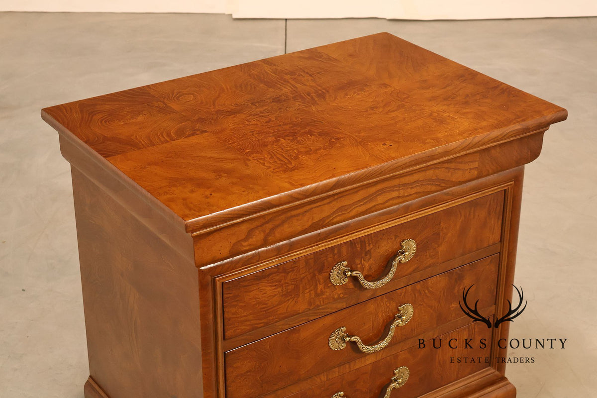 Henredon 'Charles X' Pair of  Burlwood Nightstands
