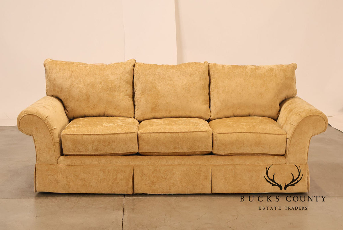 Traditional Gold Chenille Upholstered Three Cushion Sofa