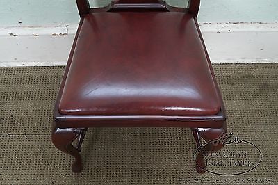Custom Quality Leather Seat Pair of Queen Anne Side Chairs