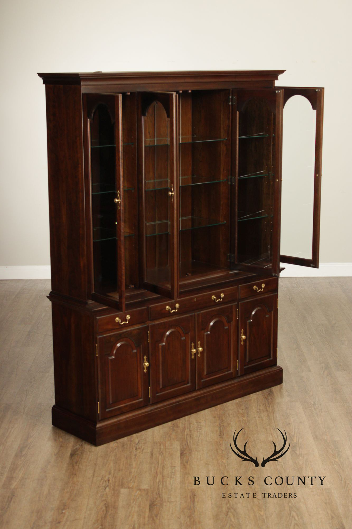 Stickley Traditional Style Cherry Lighted China Cabinet Hutch