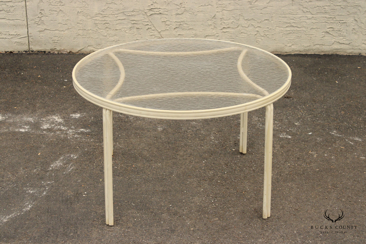 Mid Century Modern Round Aluminum Glass Top Patio Dining Table