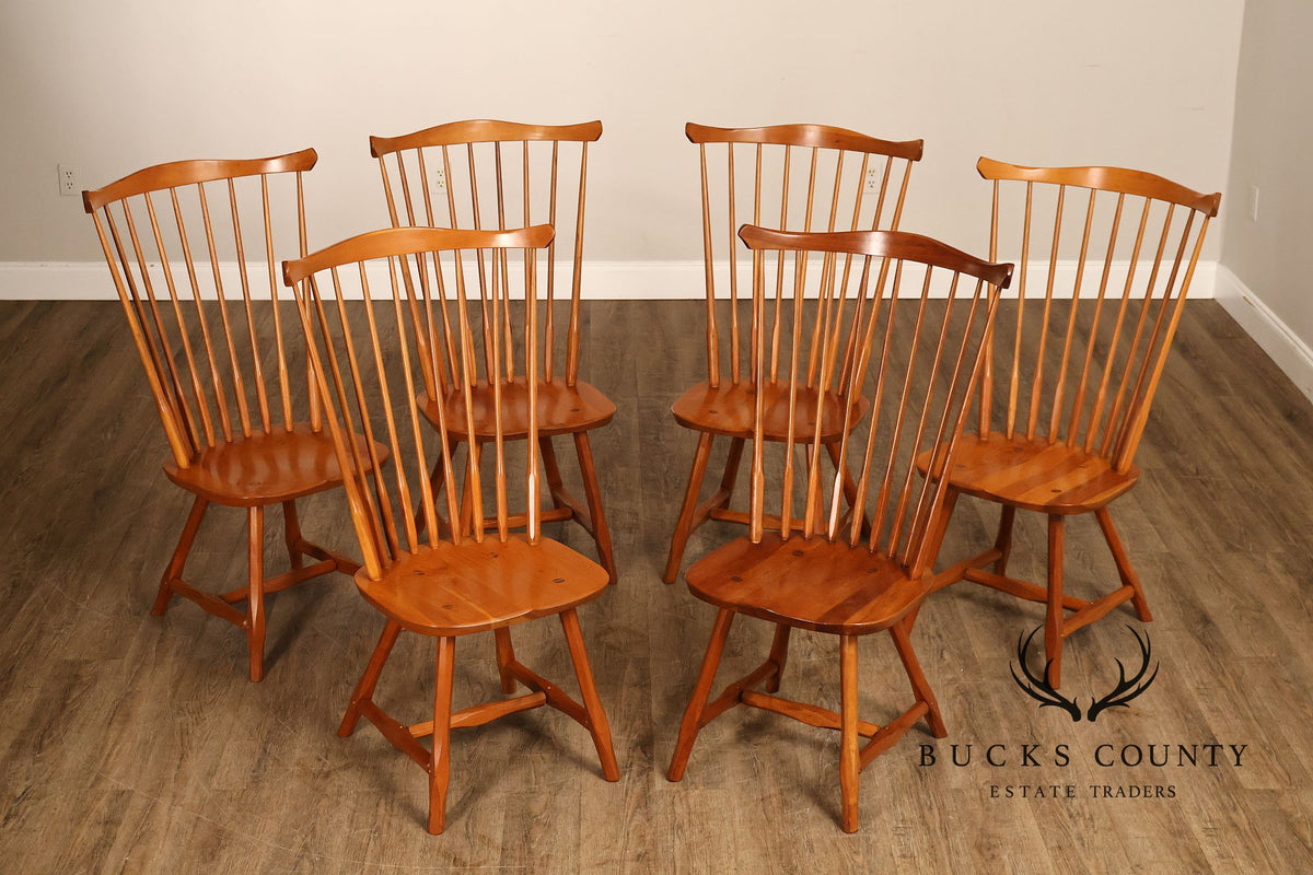 Hunt Country Furniture Set of Six Cherry Windsor Dining Chairs