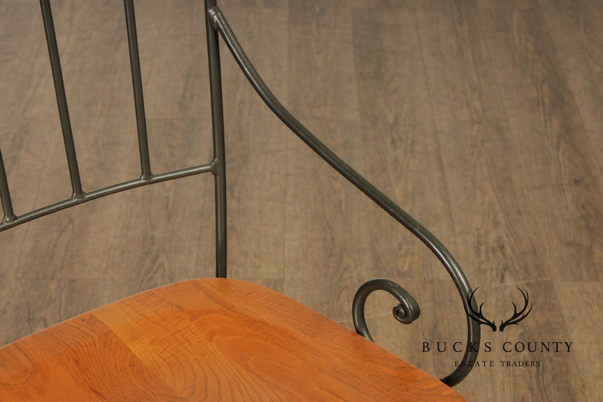 Kincaid French Country Style Set of Four Wrought Iron and Oak Dining Chairs