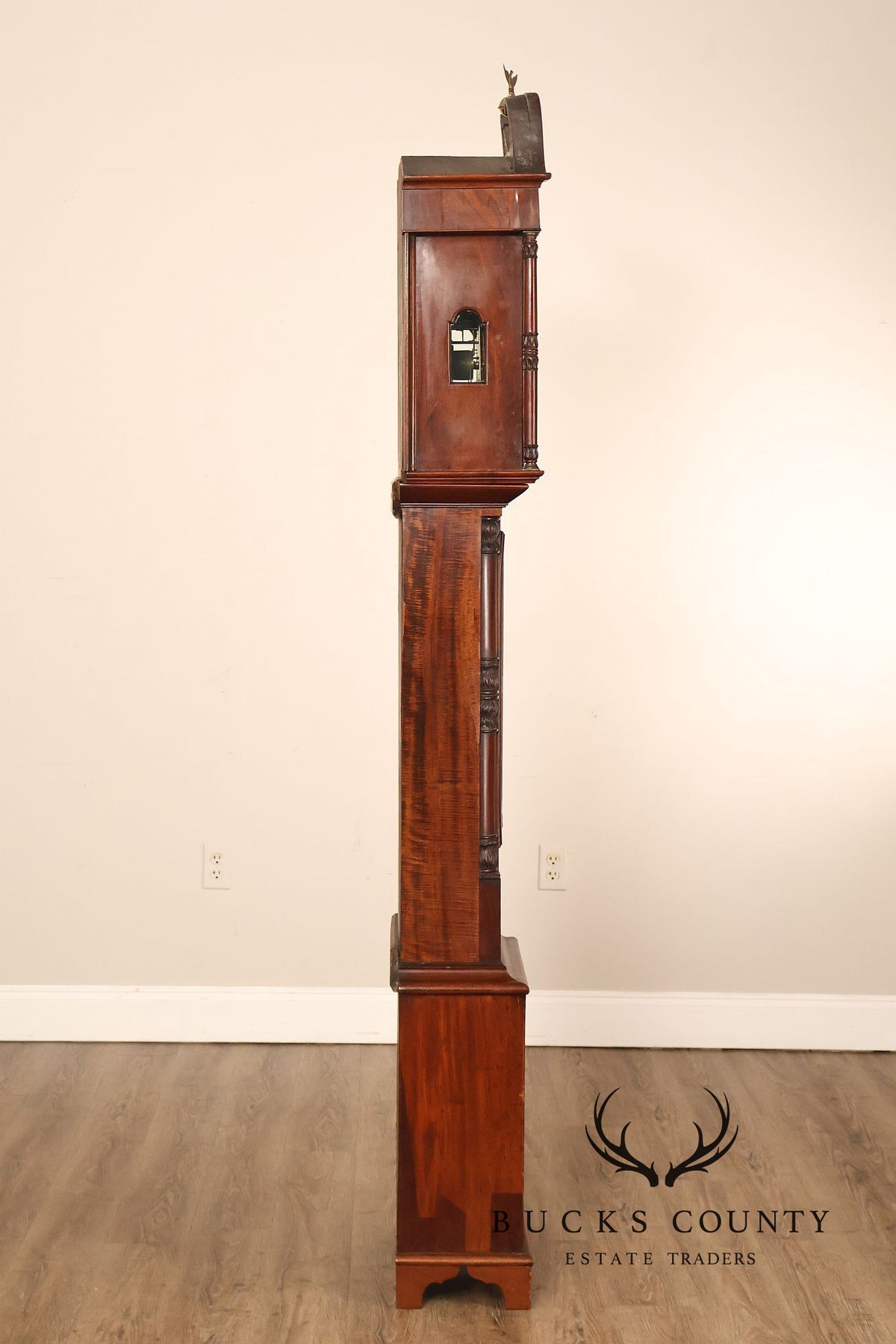 Antique Mahogany Tall Case Grandfather Clock With Painted Dial By Dundee