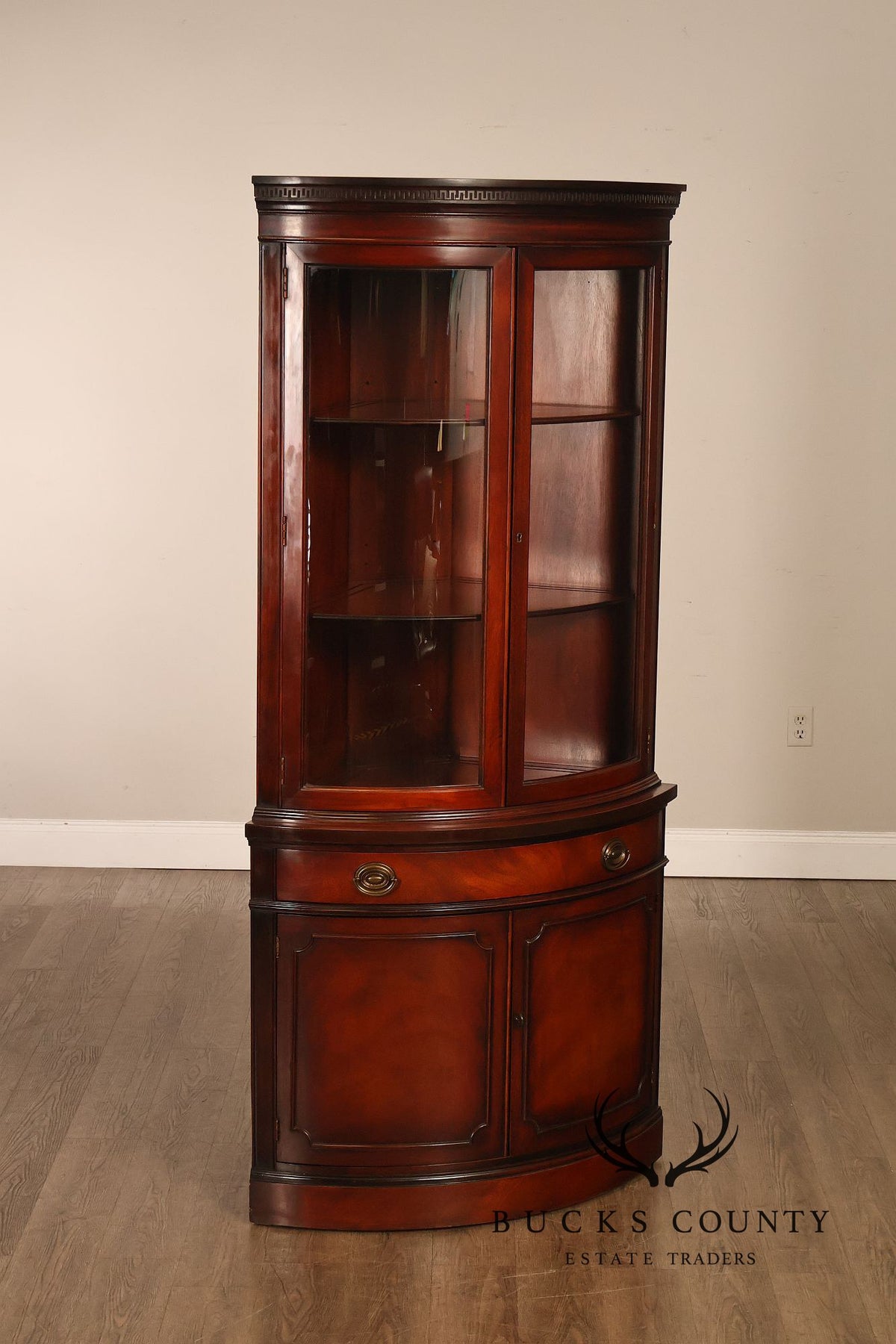 Drexel Travis Court Mahogany Bow Front Corner Cabinet