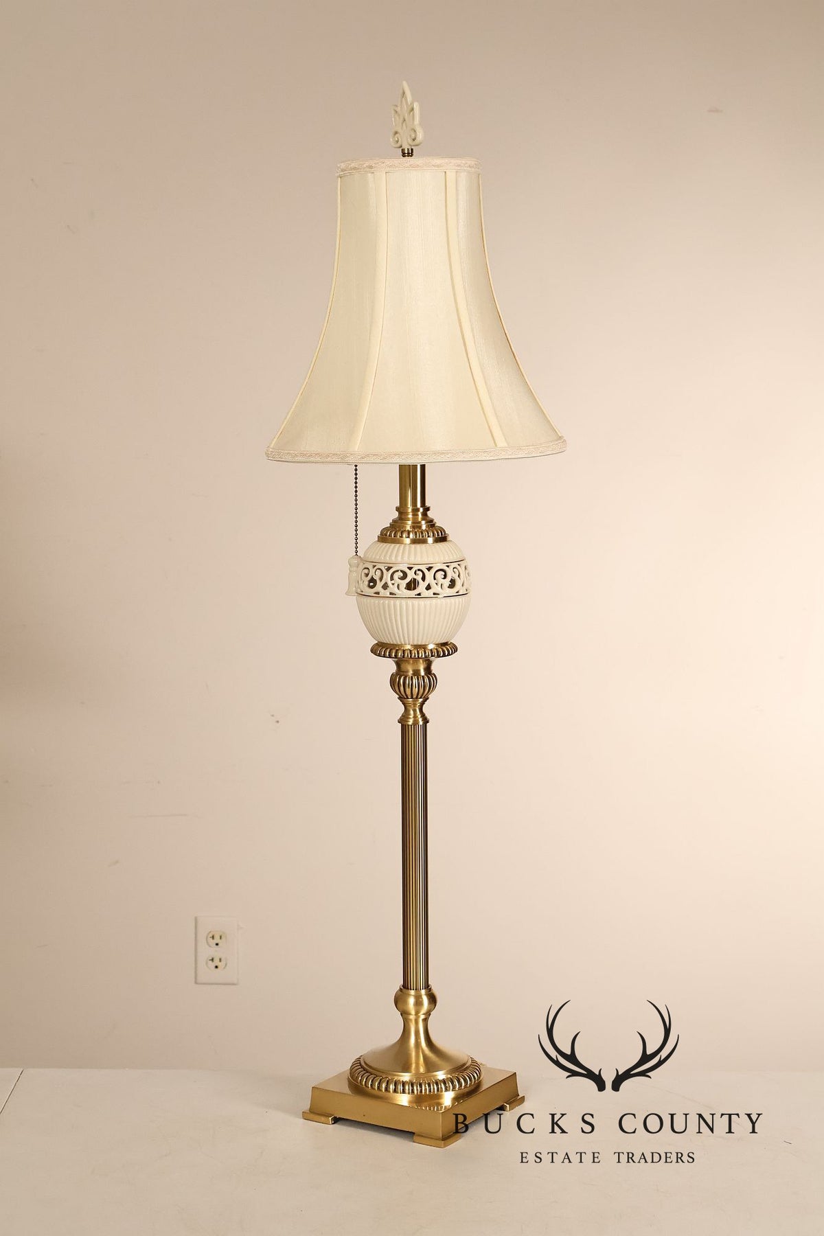 Lenox For Quoizel Pair of Brass and Porcelain Tall Table Lamps