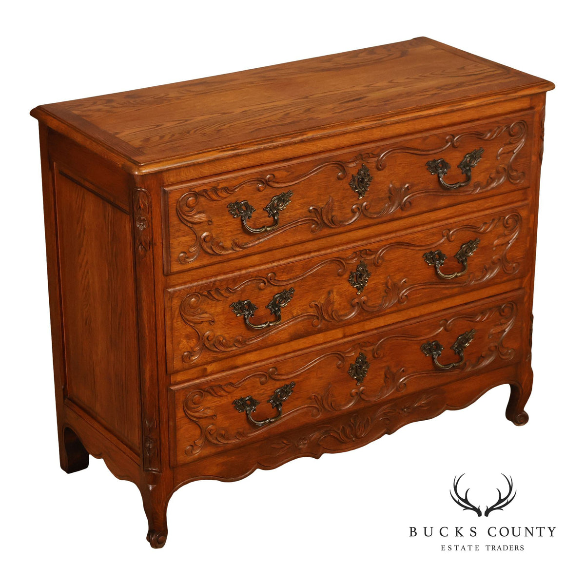 French Louis XV Style Carved Oak Chest Of Drawers
