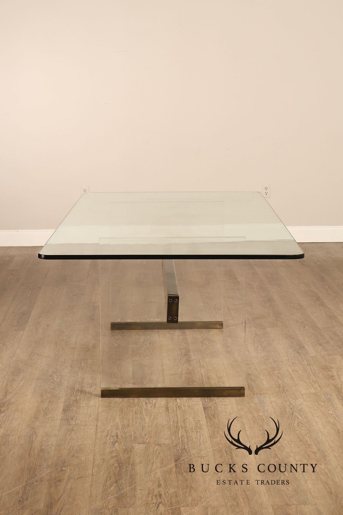 Postmodern Glass Top Lucite Trestle Dining Table