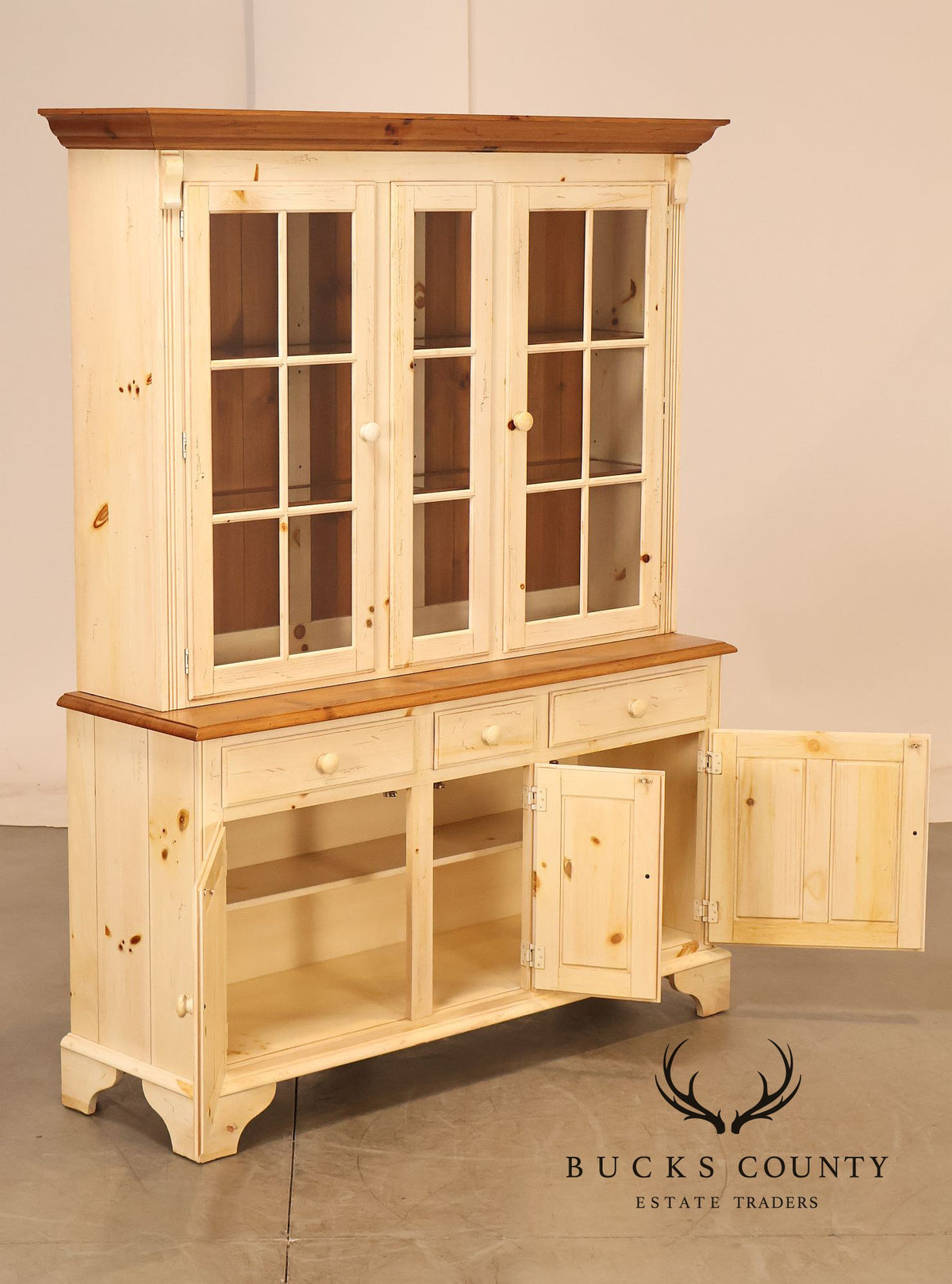 Ethan Allen Distressed Painted Pine China Cabinet