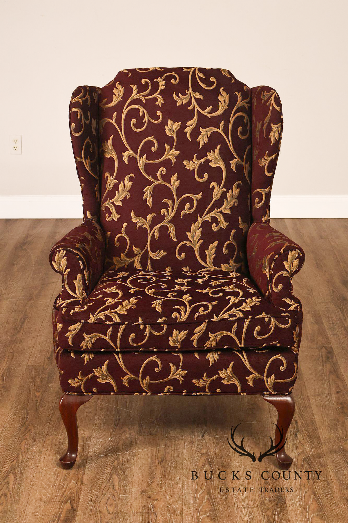 Traditional Queen Anne Style Upholstered Wingback Chair