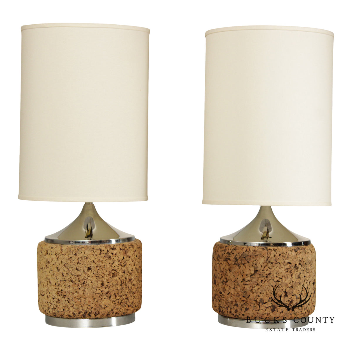 Mid Century Modern Pair of Cork Table Lamps